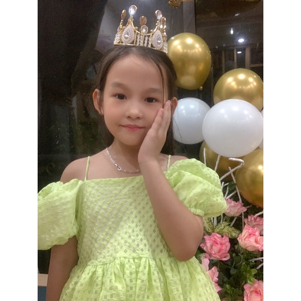 Váy kiểu tay bồng Dewkids, Váy cho bé thắt nơ hàn quốc chất thô mền hàng thiết kế