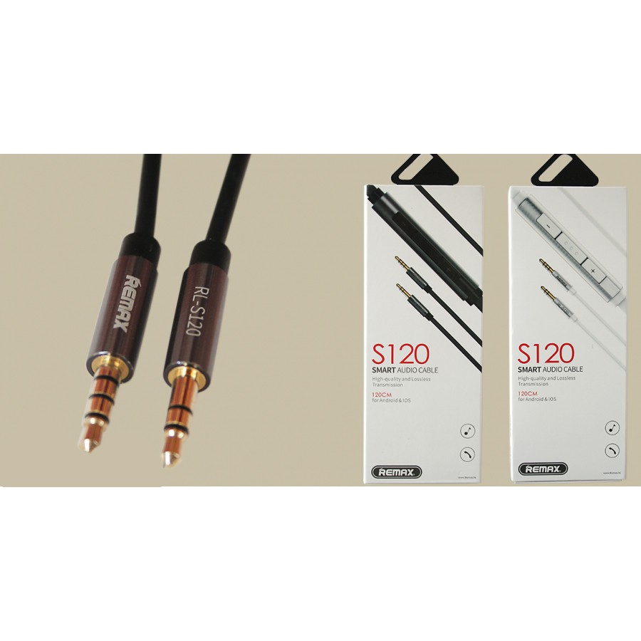 Cáp loa 1 -&gt; 1 Remax 1.2m  RL - S120 đen , trắng , cáp loa 3.5mm ra 3.5mm có chỉnh volume , micro