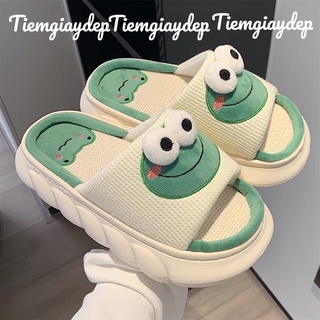 Dép bánh mì Dép bông đi trong nhà hình thêu nổi 3D Dép ếch xanh dễ thương Tăng lên 4CM CUTE DỄ THƯƠNG siêu êm dép đế dày