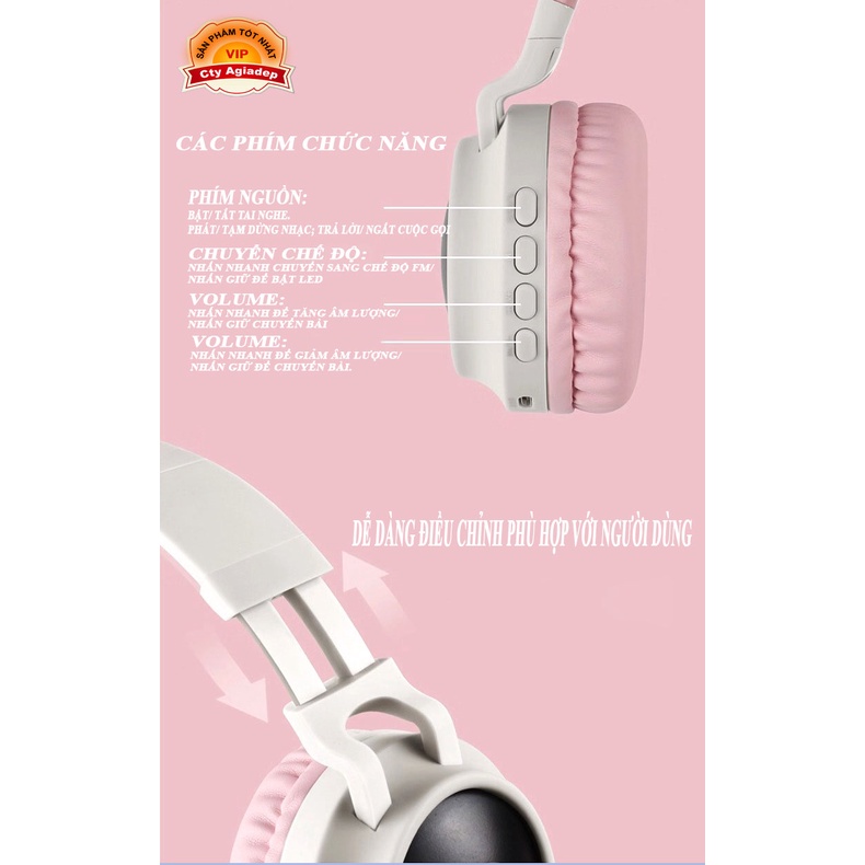 Tai nghe Bluetooth tai mèo xịn sò siêu cute sành điệu, tai nghe không dây chụp tai - ADG028C