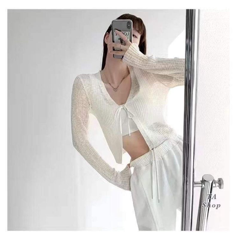Áo cadigan mỏng buộc dây hàng QC