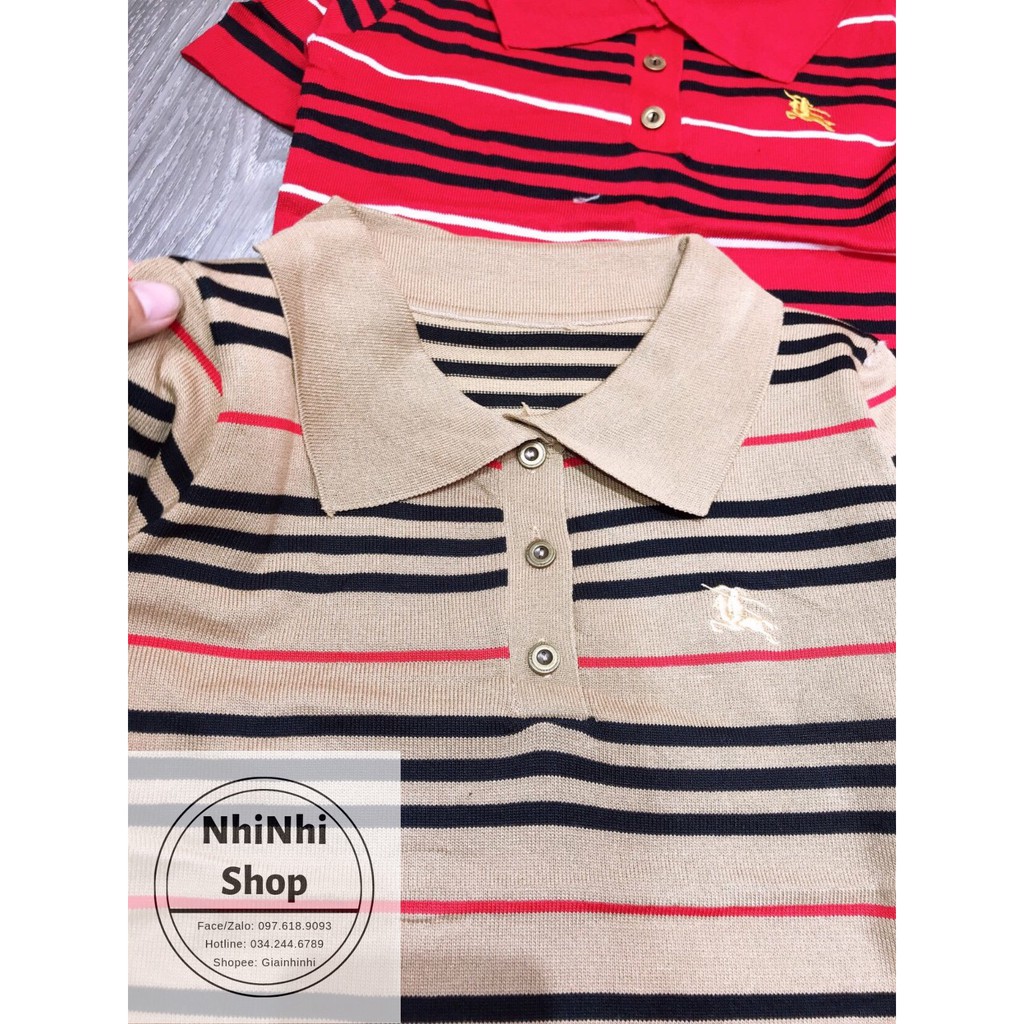 Áo len mỏng kẻ BB cổ bẻ kẻ ngang ngắn tay cúc cài CS075 - NhiNhi Shop | BigBuy360 - bigbuy360.vn
