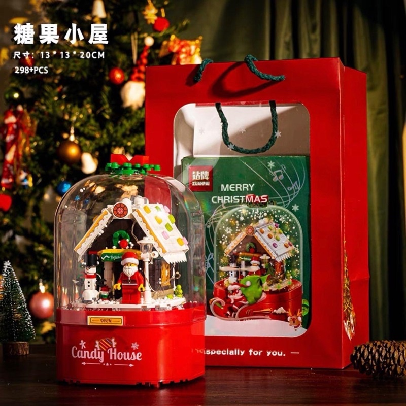 Đồ chơi xếp hình mô hình lắp ráp Hộp Nhạc Giáng Sinh có chế độ Tuyết Bay kèm đèn led Nanoblocks