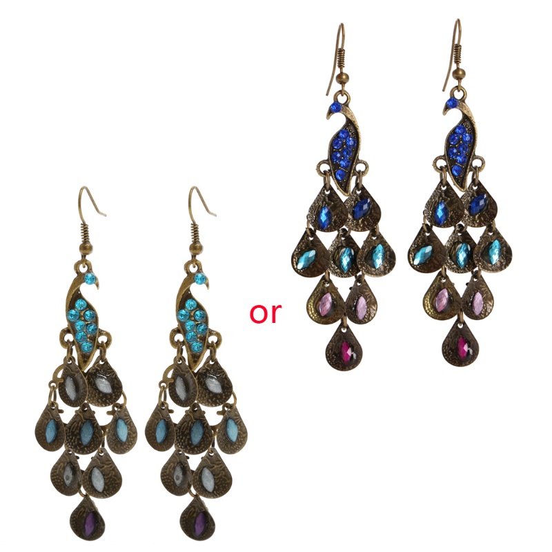Bông Tai Hình Chim Công Đính Đá Xanh Phong Cách Bohemian Cổ Điển Thời Trang Cho Nữ