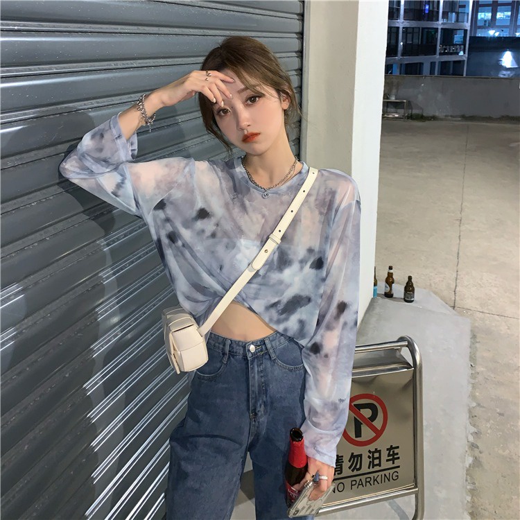 Áo Thun Dài Tay Xuyên Thấu Cổ Tròn Thời Trang Mùa Hè Quyến Rũ Cho Nữ