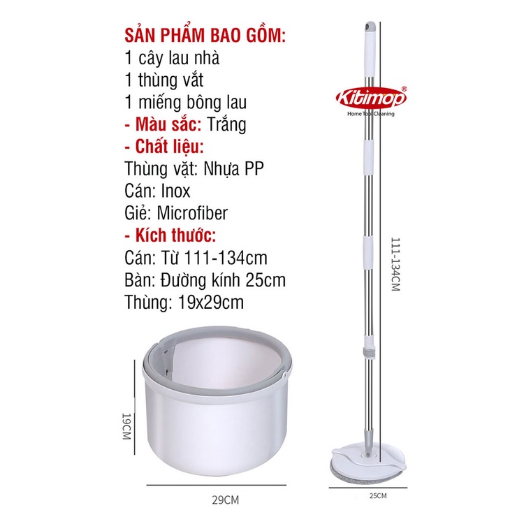 Bộ Cây Lau Nhà Thông Minh, Bộ Cây Lau Nhà K8 Tự Vắt Xoay 360 Độ Kèm Thùng Tự Vắt Cao Cấp