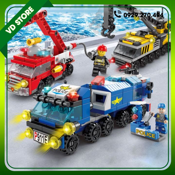 Xếp Hình LEGO 6 Trong 1 Xe ÔTÔ Cảnh Sát, Lắp Ghép Xe Cứu Hỏa, Lắp Ráp Xe Công Trình [HƠN 142 CHI TIẾT]