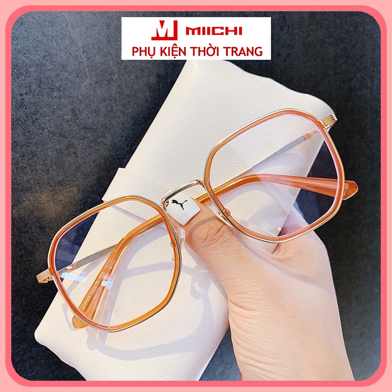Kính cận nam nữ phong cách Hàn Quốc gọng đa giác, mắt kính không độ chống ánh sáng xanh Bfashion 038