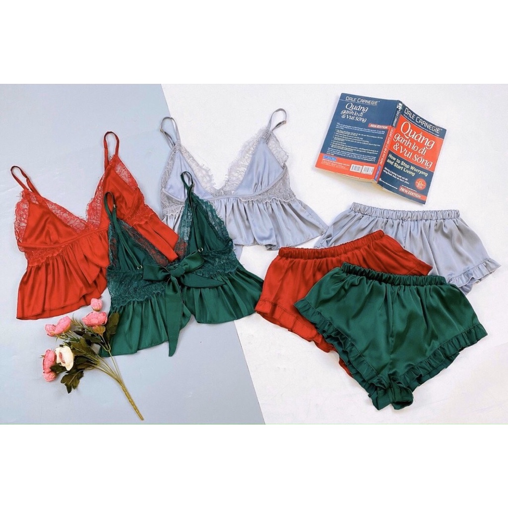 Đồ Ngủ Sexy 2 Dây Phối Ren Ngực Gợi Cảm Kèm Quần Đùi Bèo Lụa Satin Quyến Rũ Mềm Mại Thoáng Mát Freesize - CN008 CINY | BigBuy360 - bigbuy360.vn