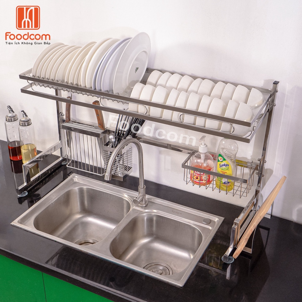 Kệ úp bát đĩa INOX, kệ đựng chén bát FOODCOM bảo hành không han gỉ rộng 86cm