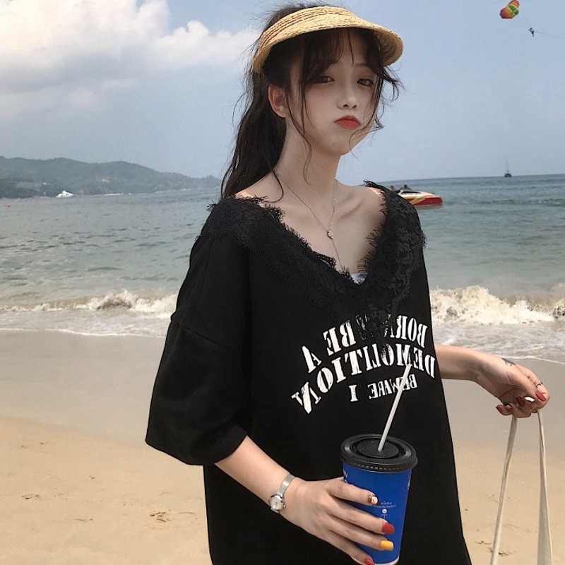Giá sỉ rẻ☒❇New fashion top Korean style casual style women's v-neck short sleeve t-shirt