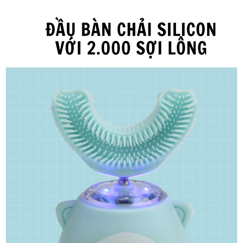 Bàn chải điện đánh răng cho bé HEALTHY BABY - Bàn chải chữ U silicon cao cấp siêu mềm phù hợp cho bé từ 2 tuổi