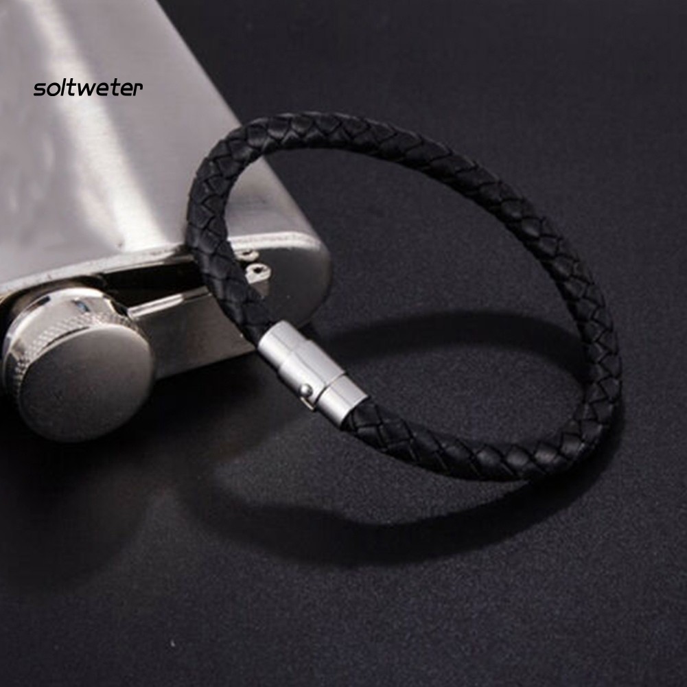 Vòng tay bện dây giả da khóa hít nam châm thời trang