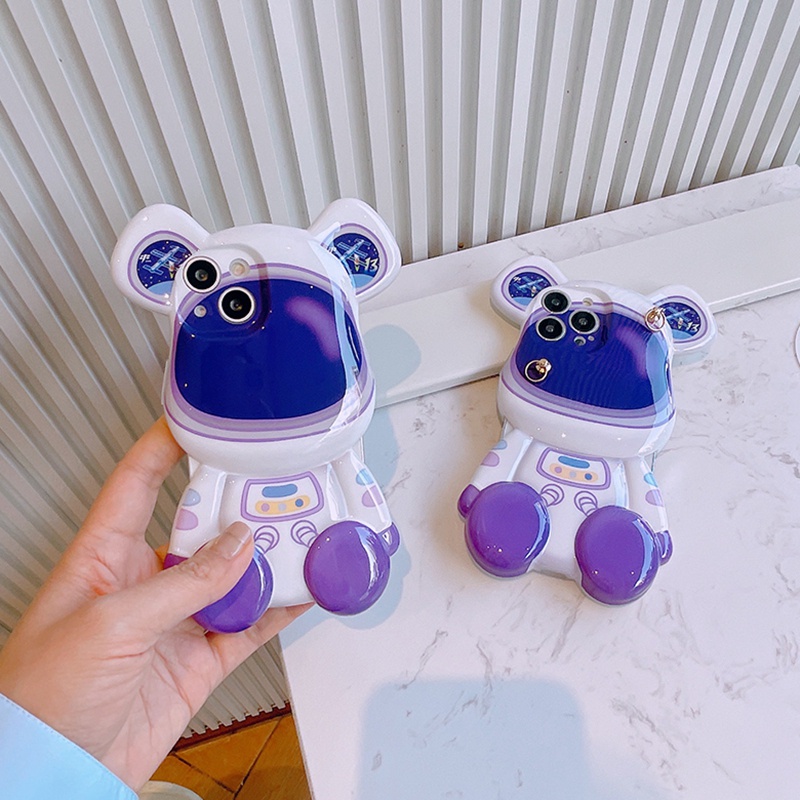 Ốp Điện Thoại Màu Tím Chống Rơi Hình Gấu Cho iPhone14 13 11 12 12promax 13 promax 14promax13pro