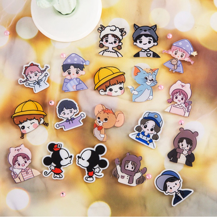 Sticker gắn balo ulzzang sinh viên, huy hiệu cài cặp học sinh, ghim cài phụ kiện túi mũ chibi cặp đôi hoạt hình cute