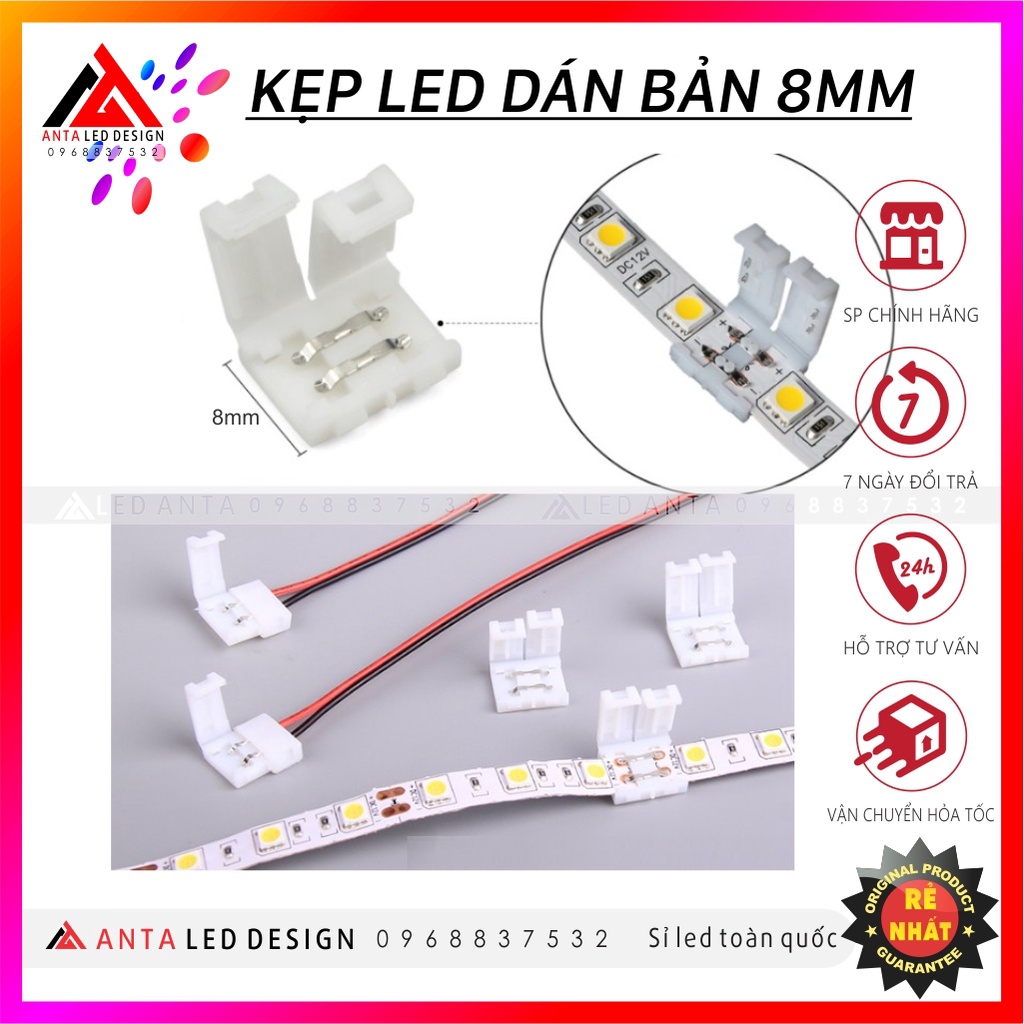 Đầu nối kẹp dây led 12v, jack nối nhanh cho led dây dán bản 8mm