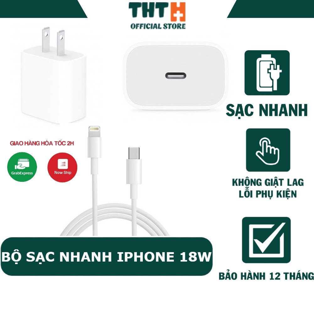 Bộ sạc nhanh IP18w,hỗ trợ sạc pin nhanh cho máy từ 7p-11 pro max,bộ sạc nhanh IP18w bảo hành 1 năm