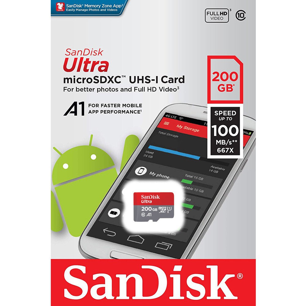 k89 Thẻ nhớ MicroSDXC SanDisk Ultra A1 200GB Class 10 U1 100MB/s box Anh (Đỏ) - No Adapter 1