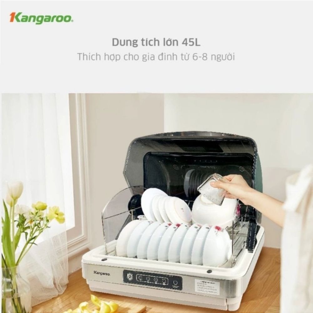 Máy Khử Khuẩn Bát Kangaroo KG45DUV , Máy Sấy Bát Đũa Có Tích Hợp Tiệt Trùng Bằng Tia UV Khử Khuẩn 99,9% Bảo Vệ Sức Khỏe