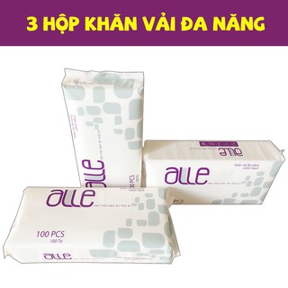 3 Hộp Khăn Vải Đa Năng ALLE- Mền Mịn, Dai, Không Chứa Chất Bảo Quản ( Hộp 100 Tờ)