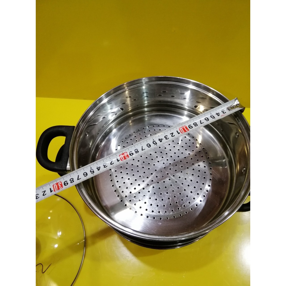 Bộ nồi hấp inox 3 tầng nội địa Nhật, size 27cm, cao 24cm (mã 972), Dùng được bếp từ
