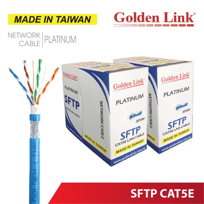 [Mã ELMS4 giảm 7% đơn 500K] Cáp mạng Golden link platinum SFTP cat5e made in taiwan Thùng 305M