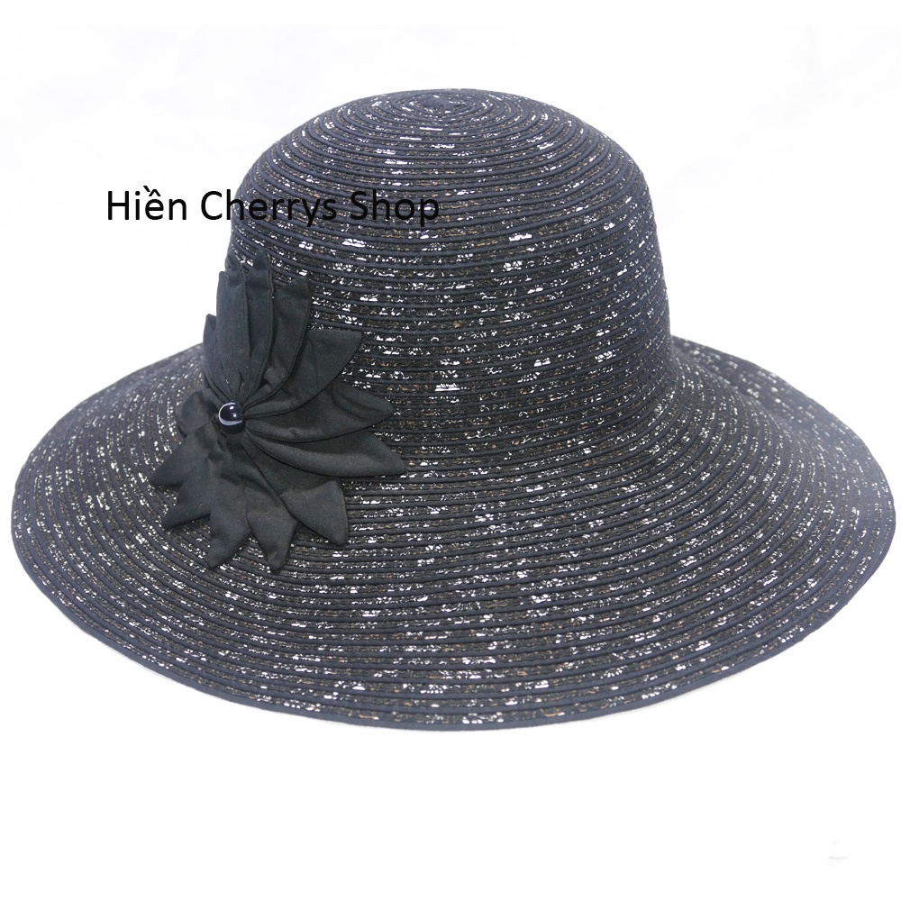 Nón vành rộng gắn hoa sang trọng, đẳng cấp mũ tai bèo vành rộng 11cm giúp che nắng tốt