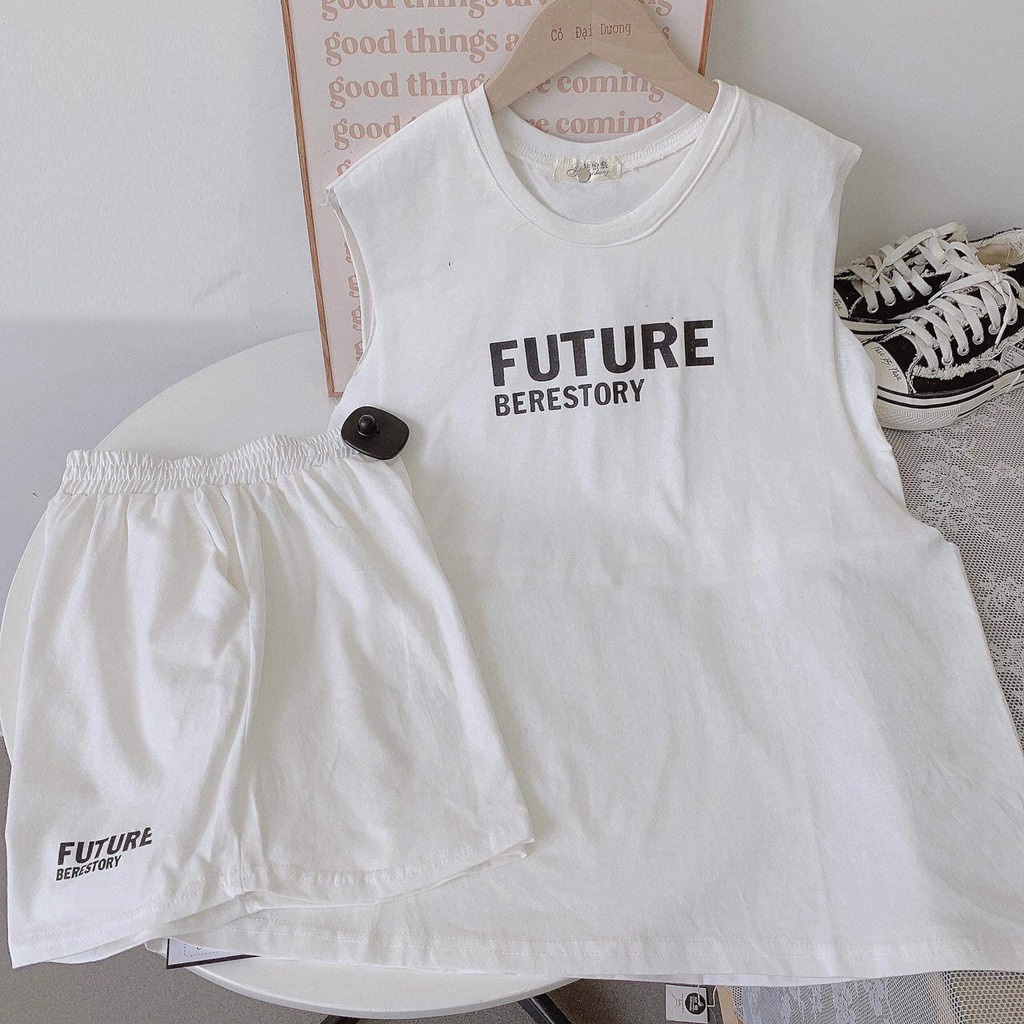 SUSQ005 Set áo tanktop phông quần đùi cộc xanh trắng đen Future Bộ áo ba lỗ không tay thun quần sooc short mặc nhà đẹp