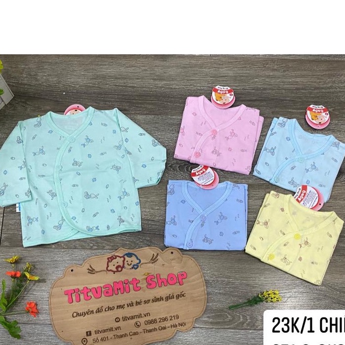 Áo dài hnkids cúc chéo cotton họa tiết, áo dài tay cho trẻ sơ sinh