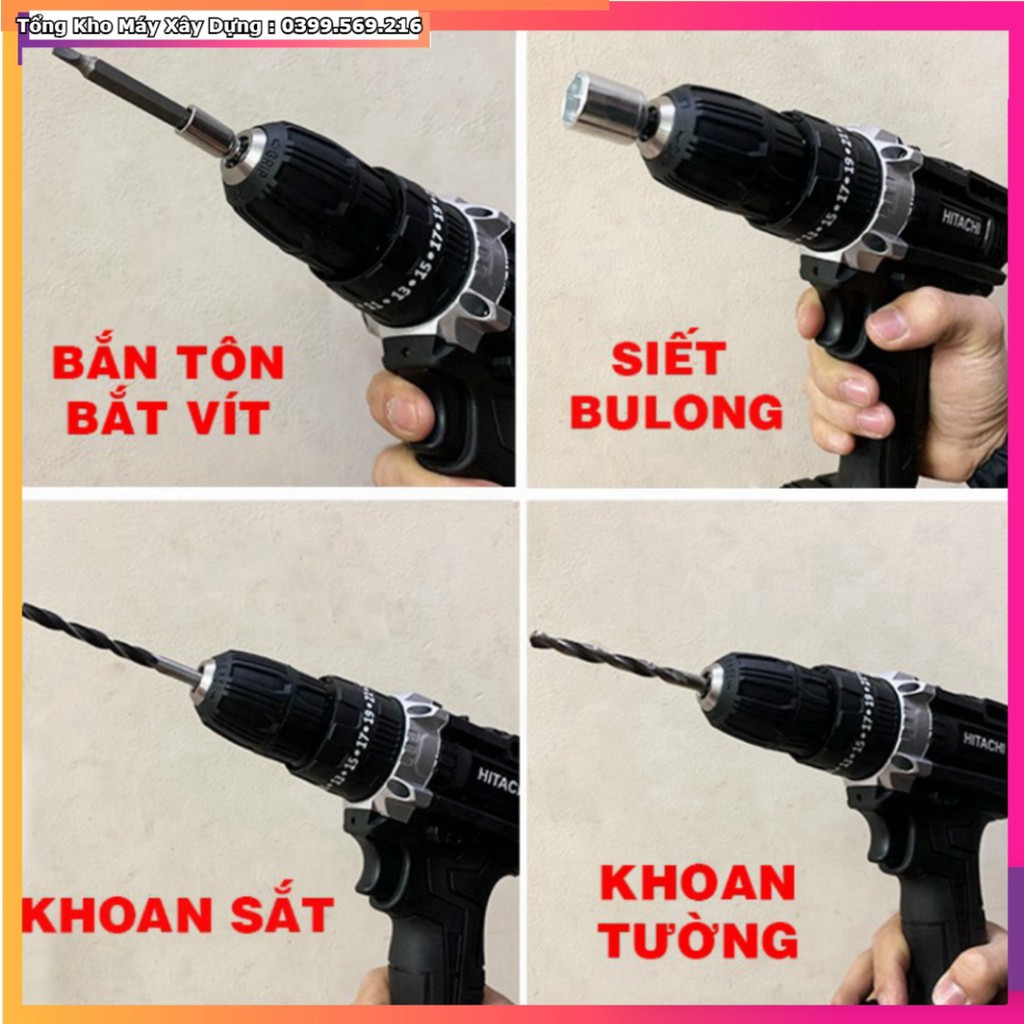 HOT ƯU ĐÃI Máy khoan Hitachi 36V phụ kiện 24 chi tiết - Có búa khoan tường + Bộ phụ kiện 24 chi tiết - khoan tường  HỖ T