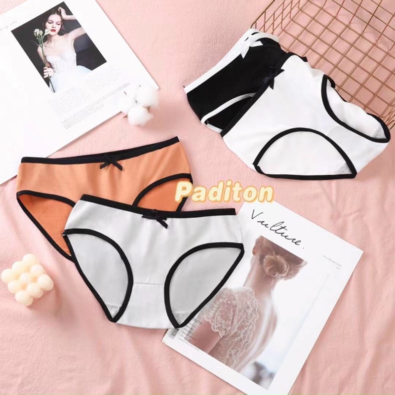 Quần lót nữ cotton đính nơ co dãn viền đen dễ thương