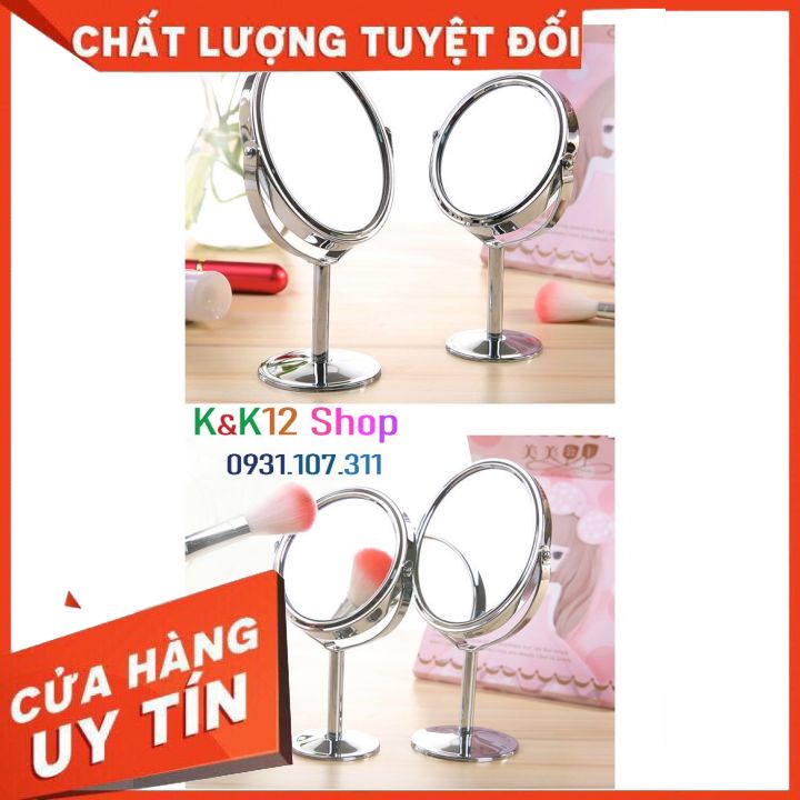 Gương trang điểm. Gương mini 2 mặt phẳng để bàn, một mặt có thể phóng to gấp 3 lần ảnh rõ nét.