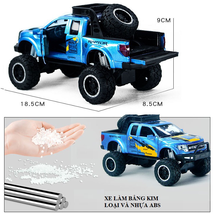 Mô hình xe ô tô Ford Offroad BUILT TOUGH RAPTOR F150 tỉ lệ 1:32 bằng kim loại có đèn và âm thanh