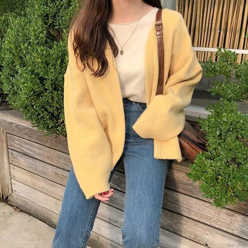 [ Mã FAGREEN1505 giảm 10% tối đa 30K đơn 99K] Áo Cardigan dệt kim tay dài màu trơn thiết kế dáng rộng thoải mái | BigBuy360 - bigbuy360.vn