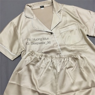 Bộ ngủ/ bộ mặc nhà lụa satin cộc tay màu nâu sữa sz M