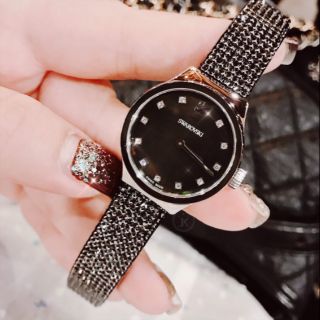 Đồng hồ nữ Swarovski chính hãng đính full đá đen siêu đẹp size 30mm