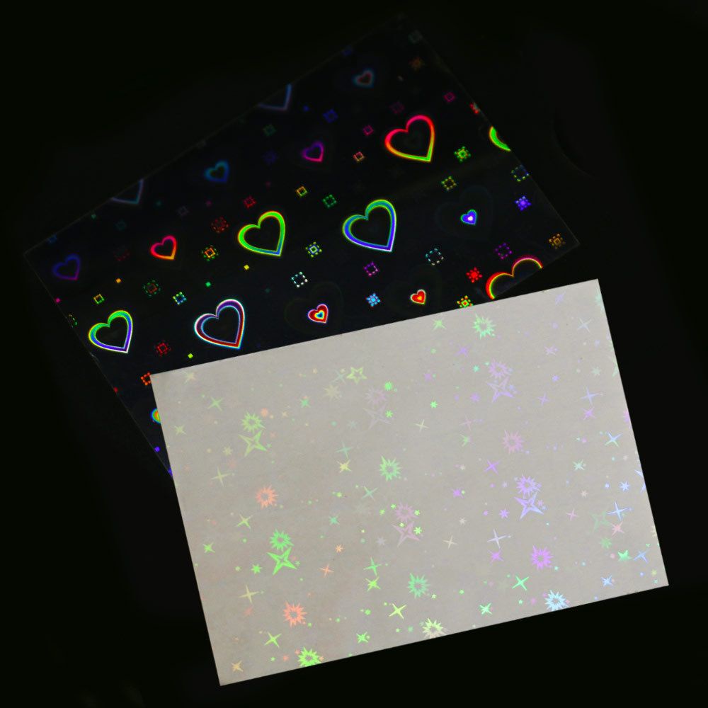 [Hàng mới về] Tờ miếng dán trang trí móng tay nghệ thuật hình trái tim màu laser cực quang phong cách Hàn Quốc