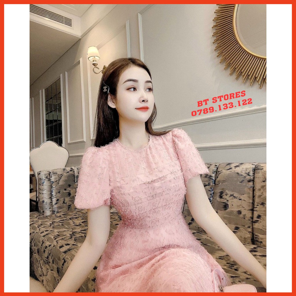 Đầm dự tiệc ⚡FREESHIP⚡ tay phồng xếp ly ngực lông vũ | BigBuy360 - bigbuy360.vn