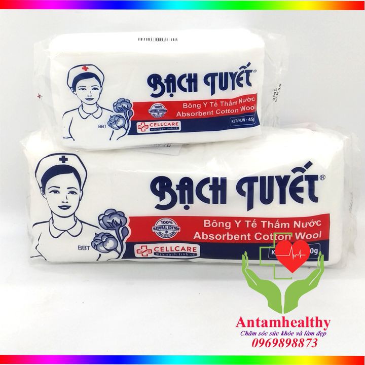 Bông y tế Bạch Tuyết túi 45g và 100g - Bông y tế an toàn