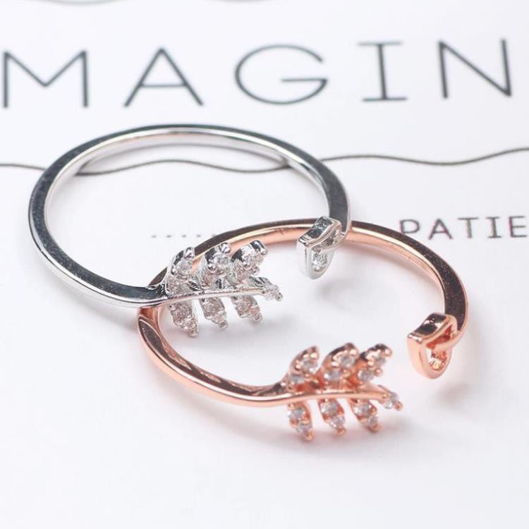 Tính Khí Hàn Quốc Lá Nhẫn Mở Trái Tim Đào Zircon Nhẫn Tốt