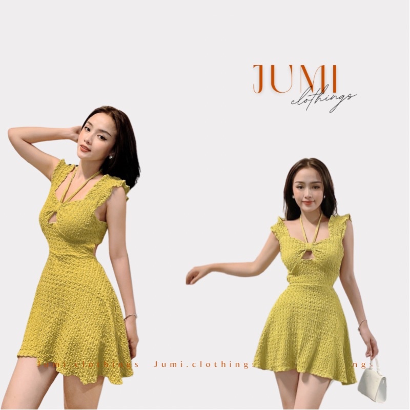 Đầm tay ngắn cổ yếm đầm khoét ngực chất thun co giãn | BigBuy360 - bigbuy360.vn