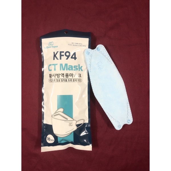 Khẩu trang KF94 CT Mask Cường Thịnh túi 10 chiếc tiện dụng màu xanh-trắng-xám