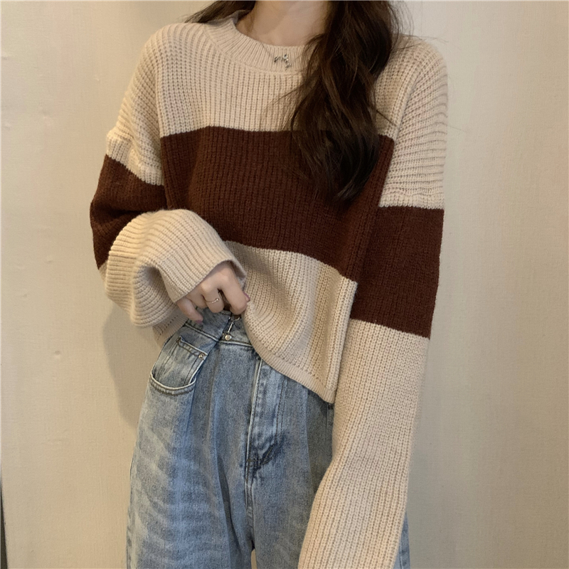 Áo sweater tay dài dáng rộng họa tiết kẻ sọc kiểu dáng thời trang dành cho nữ 173119