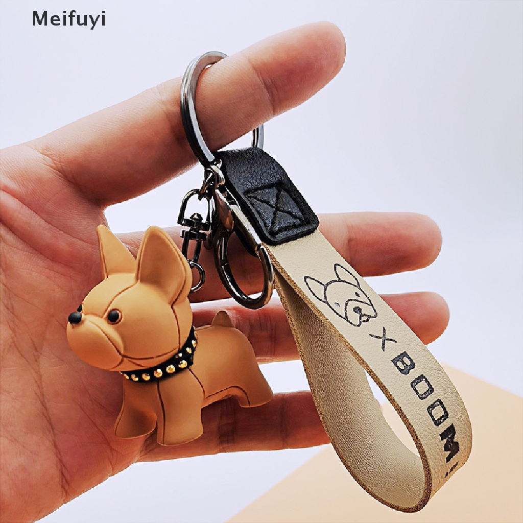 1 móc khóa da PU hình chó Bull Pháp phong cách Punk VN439