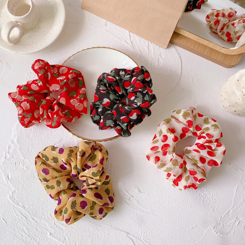 Scrunchies Buộc tóc voan cherry dễ thương