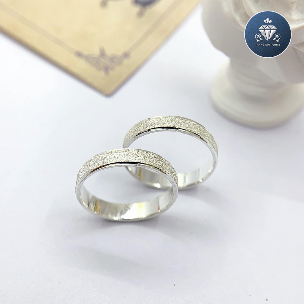 Nhẫn đôi bạc xi cát PANSY khắc tên miễn phí, nhẫn cặp bạc tình yêu nam nữ cao cấp