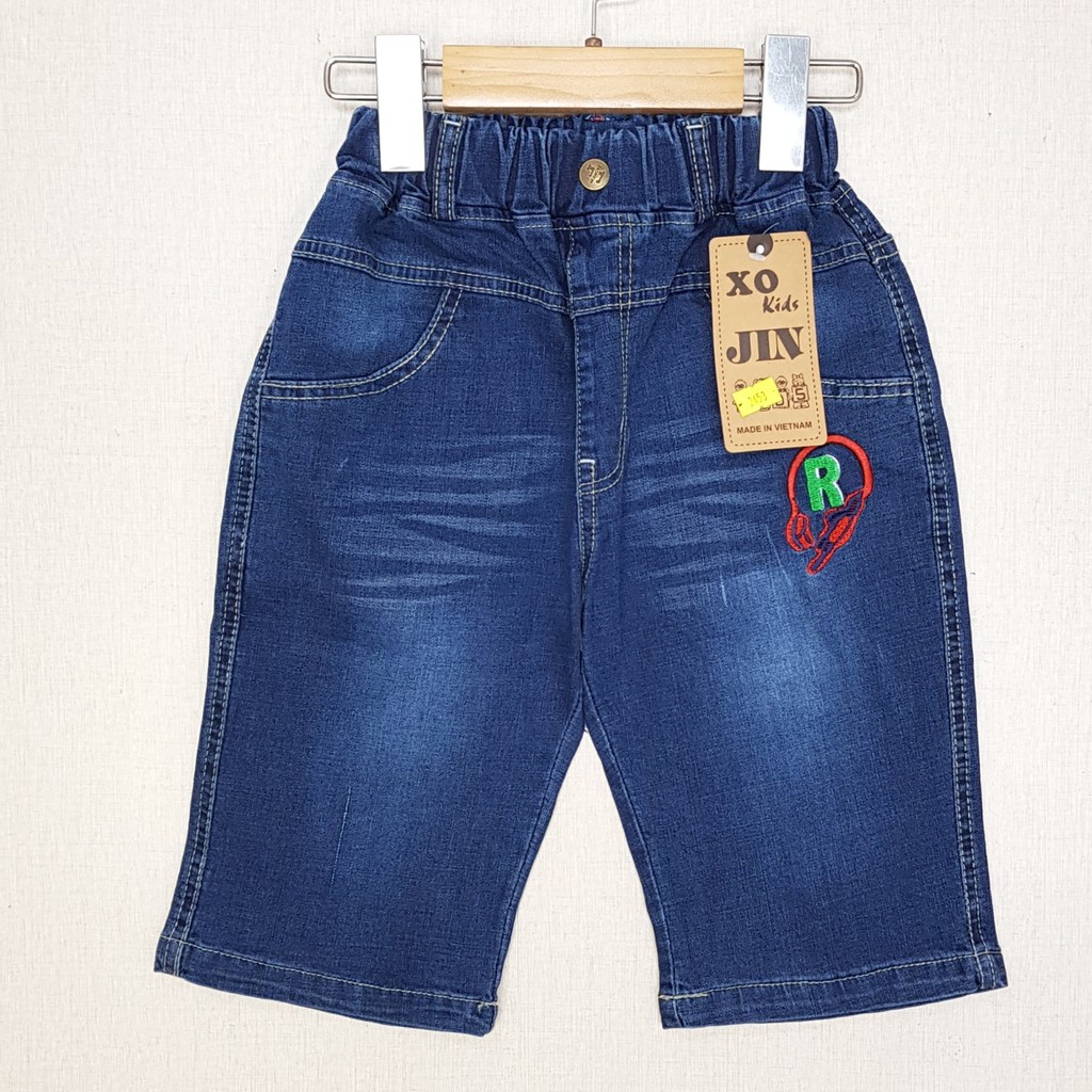 BJ0007- A1 quần Jean nam lửng co giãn thêu logo, màu xanh đậm, hiệu XOKids,size 7-12