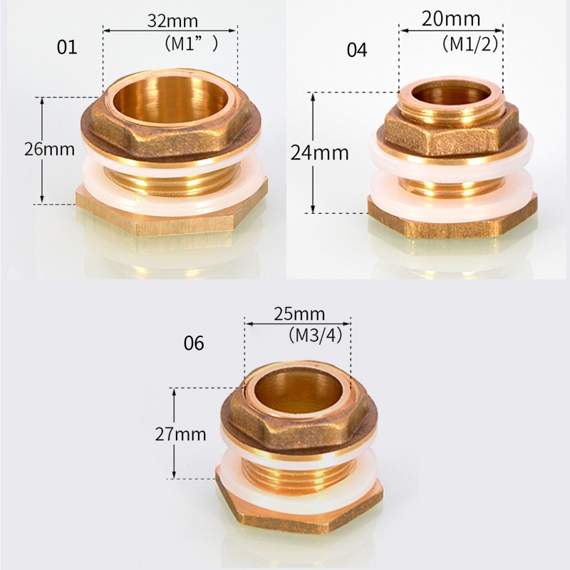 Đầu Nối Ống Nước Bằng Đồng Thau 1 / 2 &quot;3 / 4&quot; 1 '' Kèm Miếng Đệm Cao Su