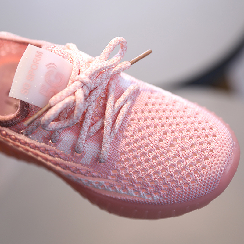 Giày sneakers đế mềm chống trượt chất liệu dệt thoáng khí cột dây thời trang dành cho bé