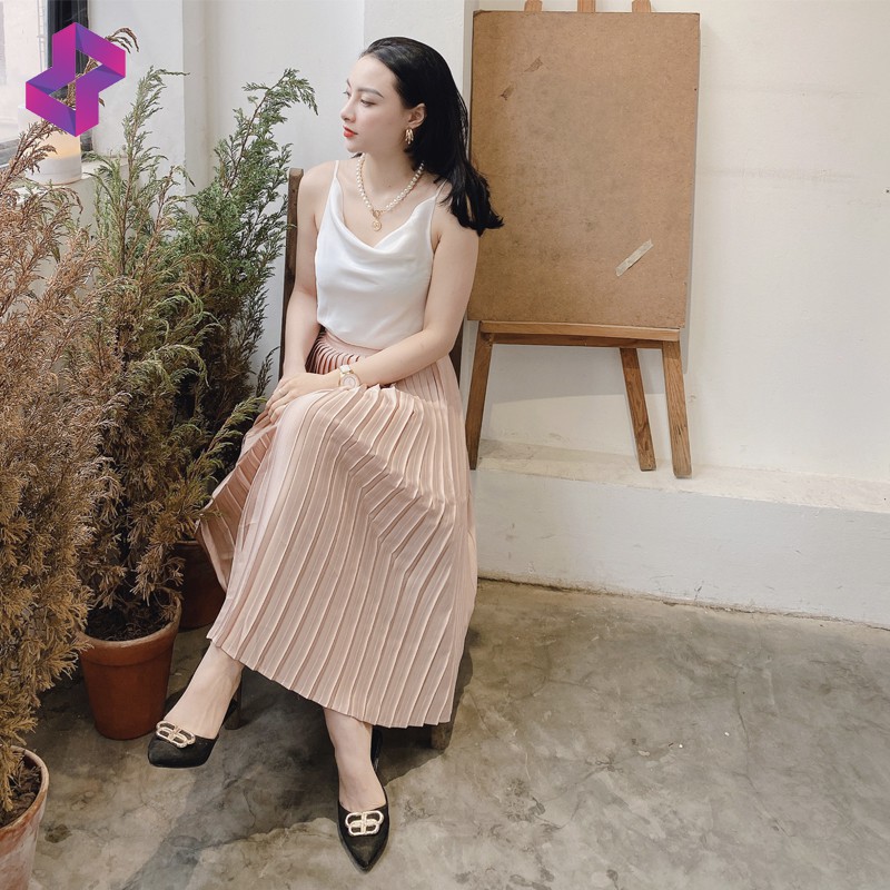 Chân váy dài xếp ly đen be Molento chân váy chữ A lụa cao cấp phong cách Hàn Quốc 2021 - X06